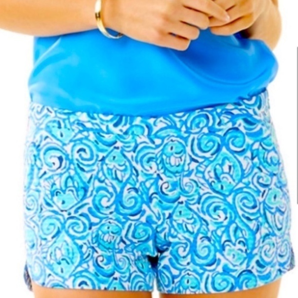Lilly Pulitzer Adie Shorts Chasing Tail Textured Side Zip Casual Fish Shorts